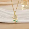 Moda Titanio Acero Hoja Verde Concha Flor Luz Lujo Elegante Hermoso Diamante Collar Mujer Todo-partido Cadena Clavícula Cadena de Titanio Acero