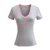Camiseta de manga corta con estampado de letras para mujer, novedad de verano 2024, estilo Spice Girl, corte entallado, cintura ajustada, escote en V en color de contraste.