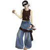 Conjunto Outono/Inverno 2026 para Meninas Casual Estilo Coreano Crianças Médias/Maiores Blusa Falsa de Duas Peças Renda Babado Calça Jeans