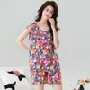 Traje de verano de algodón y seda para mujer, shorts finos de manga corta, ropa casual para el hogar, pijama con volantes, se puede usar para salir, anti-transparencias