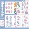 Serie de Pegatinas de Tatuaje Temporales de Sirena de Dibujos Animados Transfronterizas con Purpurina, Esenciales para Actuaciones Infantiles, Viajes y Bailes, Impermeables y de Larga Duración en la Piel