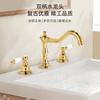 Grifo Retro de Tres Agujeros Estilo Francés para Lavabo de Baño, Grifo Dividido de Doble Manija Cerámico de Cobre Macizo Chapado en Oro