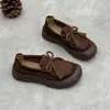 Zapatos Individuales Retro de Piel de Vaca de Primera Capa para Mujer Estilo Nuevo Primavera y Verano 2026 Mocasines Casuales de Piel Genuina para Mujer con Cordones y Suela Suave