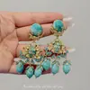 Pendientes Azules con Cuentas Estilo Palacio Barroco Medieval para Mujer Pendientes Retro Exagerados de Alto Nivel con Flor Calada en Relieve