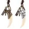 Moderna Cadena de Cuero con Colgante de Diente de Lobo Personalizado Estilo Rock, Popular en Europa y América, Joyería de Venta Caliente, Collar Largo Unisex