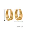 Brincos Femininos de Aço Inoxidável Banhados a Ouro 18K, Geométricos, Vazados, Torcidos, Camadas, High-End, Transfronteiriços