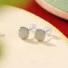 Brincos de Prata Esterlina S925 Yuebao Jewelry Quadrados Simples com Pedras de Açúcar e Jade Cristal para Mulheres Novo Estilo Chinês Versátil para o Dia a Dia Brinco Mais Vendido