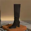 Botas Longas Femininas Acima do Joelho 2026 Novas Outono e Inverno Salto Alto Franzidas Ruched Botas Estilo Britânico Salto Grosso Botas de Equitação