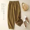 Tiro Real de Pantalones Cortos de Algodón y Lino con Parches de Encaje de Color Sólido para Verano 2026, Pantalones Harem de Zanahoria Sueltos Casuales Artísticos para Mujer