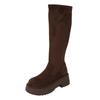 Botas Longas Vintage em Estoque Botas de Equitação de Cano Alto Botas Longas de Solado Grosso para Mulheres 2025 Novas Botas de Cano Médio Slim Outono e Inverno