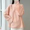 Suéter de Tricô Redondo 100% Lã Novo Outono/Inverno 2026 Manga Longa Feminino Padrão Torcido Bordado Top de Lã