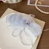 Pinza Banana de Cinta de Moño Plisado de Malla Estilo Coreano Versátil y Dulce, Pinza de Tiburón para Cola de Caballo Alta Dulce y Elegante Accesorio para el Cabello