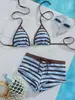 3 colores Estilo Ins retro a rayas deseo puro calzoncillos tipo bóxer, bikini sexy, traje de baño adelgazante para resort de aguas termales para mujer