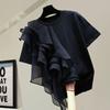 Transfronterizo 2024 Verano Nuevo Negro Manga Corta Japonés Casual Simple Cuello Redondo Jersey Camiseta Top