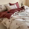 Otoño e Invierno Engrosado Cálido Todo Algodón Cepillado Juego de Cuatro Piezas Funda Nórdica Floral de Algodón Puro Sábana Falda de Cama Ropa de Cama para las Cuatro Estaciones