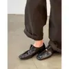 Sapatos Mocassins Vintage Chuyuji Estilo Old Money com Pregas para Mulheres, Sapatos de Couro Versáteis com Salto Grosso para Commuter Britânico
