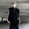 Colete de ombro largo para homens verão Colete fino estilo americano High Street Loose Half Zipper gola vertical sem mangas camiseta esportes colete