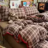 Conjunto de cama de quatro peças em gaze dupla Classe A, capa de edredom de algodão lavado, lençol de cama vintage, conjunto de três/quatro peças para dormitório com lençol de elástico