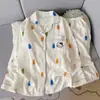 Pijama Desenho Animado para Mulheres Estilo Primavera e Outono Manga Longa Calça Longa Cardigã Gola Lapela Estilo Ins Coreano Fofo Feminino Roupa de Casa Pode Ser Usada Fora