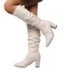 Botas de tacón alto plisadas para mujer para comercio exterior, nueva colección otoño e invierno 2026, botas ajustadas de tacón grueso, botas de moda de tacón alto con punta