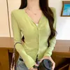 K2687 Cárdigan de Punto Versátil con Cuello en V para Mujer, Primavera, Otoño, Invierno, Top de Manga Larga, Casual y Adelgazante
