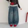 Jeans Outono para Meninas Médias/Grandes Roupas Infantis Novas Jeans de Cereja para Meninas Kids Estiloso Versátil Moda Tendência