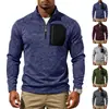 Roupas masculinas transfronteiriças, tamanho americano, moletom cationic fleece outono/inverno, zíper meio zíper Amazon, gola alta, bolso canguru moletom para homens