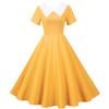 9333# Vestido de estilo retro francés de Amazon, de color sólido, con solapa grande, adelgazante, con temperamento y cintura alta.