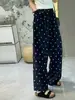 Pantalones Anchos de Lino con Lunares para Mujer con Cintura Elástica, Frescos y Ultradelgados para Verano, Pierna Recta, Corte Holgado Casual para Cuerpo Tipo Pera