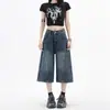 Elegantes pantalones vaqueros cropped de pierna ancha y corte holgado para mujer, modernos y nuevos, estilo retro americano, azules, de cintura alta, pierna recta