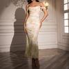 Vestido plisado de malla espiga de pescado de comercio exterior transfronterizo Europeo y americano Sexy sin espalda Hombro ajustado Cadera