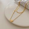 L281 Collar de Acero Inoxidable Estilo Coreano Corazón Apilado de Doble Capa para Mujer, Estilo Tendencia de Celebridad de Internet, Cadena para Clavícula de Diseño Minimalista para Mujer