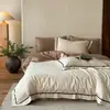 Juego de Cuatro Piezas Jacquard de Color Sólido Oscuro Estilo Retro Lujo Ligero Borde Ribeteado Exquisito Textura de Cama Doble Ropa de Cama para Dormitorio
