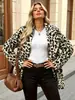 Ropa popular para mujer transfronteriza: abrigo retro con estampado de leopardo, solapas grandes, corte holgado, estilo otoño/invierno, elegante y profesional, suministro de ropa para mujer