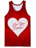 Camiseta para hombre con impresión digital 3D de pareja de San Valentín transfronteriza europea y americana con el texto "Amo a ti" en rojo.