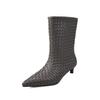 Botas Nuevas de Tubo Ancho Tejidas ~ Botas de Moda Cuadradas Europeas y Americanas con Mangas de Empalme Tacón de Aguja Tacón Bajo para Mujer