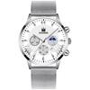 Relógio Masculino Cross-border New Sun, Moon and Stars com Pulseira de Aço Malha Fashion Quartz Relógio Masculino Falso Calendário Três Olhos Relógio Masculino
