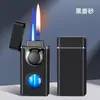 Atacado de fábrica de isqueiros modernos e criativos de chama dupla, à prova de vento e chama direta, com chama azul e design recarregável