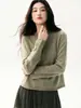 Elegante suéter de cachemir para mujer con media botonadura y dobladillo enrollado, base de punto suave y cómoda, nuevo suéter casual de corte holgado 2026