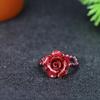 Anillo de Flor de Rosa de Cinabrio Natural Anillo de Granate para Mujer Anillo de Trébol de Cuatro Hojas Amor para Mujer