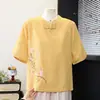 Conjunto de verano para madre, nueva camiseta de manga corta de estilo nacional chino, bordado vintage, top holgado para mujeres de mediana edad y mayores