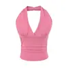 Camisola blanca de cuello halter con escote en V y espalda descubierta con copas en el pecho para mujer, nuevo estilo de verano 2026, cintura fruncida, top para llevar encima