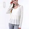 Top de Cubrir para Yoga con Cuello en U Grande Transfronterizo Holgado Transpirable Ropa de Fitness Manga Larga Versátil Ropa Exterior de Cubrir Deportiva