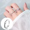 Anel de Dedo Indicador Aberto Geométrico de Uma Palavra Gato Antigo Ning Textura da Moda Anel Cruzado Brilhante Vento Frio para Mulheres
