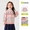 Suéter de Dibujos Animados para Niños Dudu, Atuendo de Otoño, Cárdigan Elegante para Niños, Suéter Tejido Estilo Otoño para Niñas, Bloques de Color, Suave y Cómodo