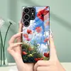 Adecuado para funda de teléfono Samsung S26ULTRA, funda protectora de pétalo rojo S24, funda de cristal templado A57, A07 diseño floral