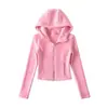 Estilo Europeu e Americano Inverno Quente Sol 2025 Slim Fit Jaqueta com Zíper Moletom Curto com Capuz de Lã Espessada