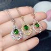 Colgante de Piedra Preciosa Estilo Nuevo con Incrustación de Plata S925 y Diseño de Gota de Agua de Diópsido Natural, Simple y Versátil para Mujeres