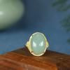 Atacado natural Xinjiang grau I material fino jade Dongling incrustação multi-diamante anel ovo tamanho: 13 * 18mm