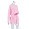 2026 Otoño e Invierno Nuevo Estilo Europeo y Americano Rosa Holgado de Punto Acanalado Manga Larga Shorts Pijama para Mujer Ropa de Casa Transfronteriza